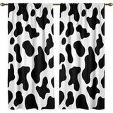 Coxila Cow Print Window Curtain Black and White Bull Skin Printing Curtains Cow Texture Pattern Rod Pocket Drapes 42 W x 63 L Curtain Set for Living Room Set of 2 Panels Grommet