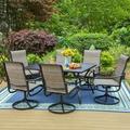 MF Studio 7-Piece Patio Dining Set with Six High-Back Swivel Chairs & Rectangular Table for 6-Person Black & Gray-Brown
