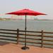 8.8 Feet Outdoor Aluminum Patio Umbrella Round Market Umbrella with Push Button Tilt and Crank Lift Patio Umbrella with 33 Pounds Resin Umbrella Base Push Button Tilt and Crank Lift Red