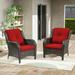 Meetleisure Patio Wicker Outdoor Lounge Chair with Cushion(Set of 2) Red