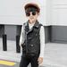 nsendm Vest Motorcycle Leather Imitation All- Children Jacket Leather Leisure Boys Coat&jacket Warm Jackets for Kids Outerwear Black 7-8 Years