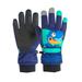 Children Ski Gloves Boys Winter Style Plush Thick Warm Waterproof Little Dinosaur Cartoon Bike Boy Warm Glove