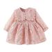 Toddler Kids Baby Girls Long Ruffled Sleeve Solid Patchwork Lace Princess Dress Outfits Girl Clothes Age 4