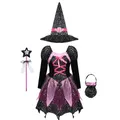 Costume de Cosplay de Sorcière d'Halloween pour Fille Robe à Imprimé Étoiles Argentées avec Chapeau