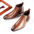 Bottes en cuir à longue pointe carrée pour hommes Parker britannique élégantes et simples