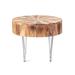 22 Inch Accent Table, Modern, Mango Wood Top, Iron Legs, Silver, Brown