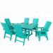 WestinTrends Ashore 7 Pieces Adirondack Outdoor Dining Set All Weather Poly Lumber Slatted Modern Farmhouse Outdoor Furniture Set 71 Trestle Dining Table and 6 Adirondack Dining Chair Turquoise