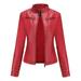 Deals LYXSSBYX Women Long Sleeve Shacket Jacket Hot Sale Clearance Women s Slim-Fit Leather Stand-Up Collar Zipper Motorcycle Suit Thin Coat Jacket