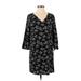 Old Navy Casual Dress - Shift V Neck 3/4 sleeves: Black Floral Dresses - Women's Size Small