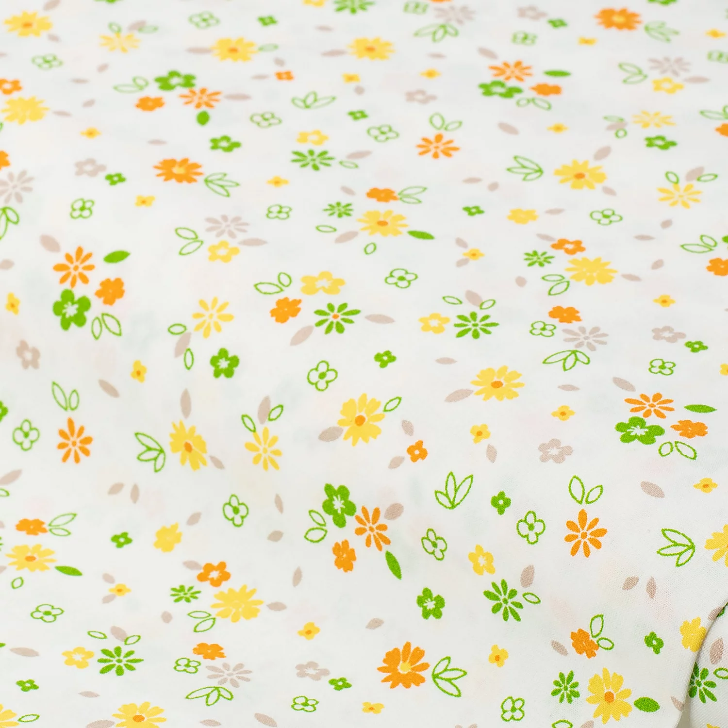 Tissu coton "motif floral", jaune/vert, série "Mona