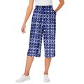Plus Size Women's Elastic-Waist Knit Capri Pant by Woman Within in Navy Watercolor Tile (Size 1X)