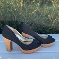 Jessica Simpson Shoes | Jessica Simpson Peep-Toe Cork Heels Size 8 | Color: Black | Size: 8