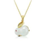 TPALPKT Chinese Style Lovely Rabbit Necklace For Women Girl Lucky White Jade Rabbit Pendant Necklaces The year of the Rabbit 2023 Women Jewelry Gifts K5R2