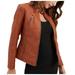 asdoklhq Womens Plus Size Coats Clearance Under $15.00 Women s Slim Leather Stand Collar Zip Motorcycle Suit Belt Coat Jacket Tops