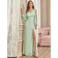 EVER PRETTY-robe de soirée en mousseline de soie vert menthe élégante longue ligne a col en v