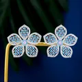 GODKI – boucles d'oreilles à fleurs bleues pour femmes bijoux de luxe en Zircon cubique en or