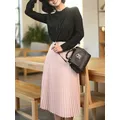 Jupe plissée élastique mi-longue pour femme taille haute couleur unie noire rose nouvelle mode