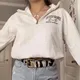 Sweat-shirt à col polo zippé imprimé lettre de style preppy pour femmes pulls d'hiver chauds pulls