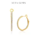 Boucles d'Oreilles Créoles Moissanite pour Femme Argent Sterling 1.5 Plaqué Diamant Jaune Bijoux