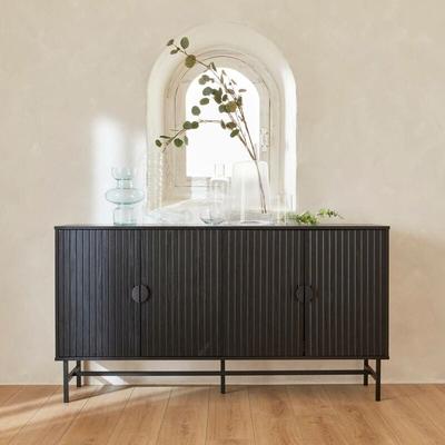 Anrichte mit geriffeltem Holzdekor in schwarz, viertürig, 157,5 cm - Schwarz - Sweeek Image