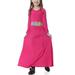 cllios Muslim Long Dress Medium Big Girls Long Sleeve V Neck Colorblock Dress