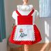 Niuer Dresses Open Button Dress Ruffle Cats A-line Sundress Two-legged Teddy Fashion Stitching Baggy Color Block Small Dogs Red S