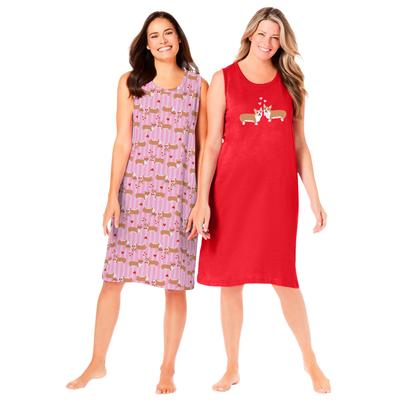 Plus Size Women's 2-Pack Sleeveless Sleepshirt by Dreams & Co. in Hot Red Corgi (Size 18/20) Nightgown