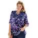 Plus Size Women's Three-Quarter Sleeve Tab-Front Tunic by Woman Within in Navy Garden Print (Size M)