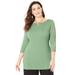 Plus Size Women's Curvy Collection Boatneck Top with Lace-Up Sleeves by Catherines in Sage (Size 5X)