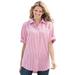 Plus Size Women's Short-Sleeve Button Down Seersucker Shirt by Woman Within in Raspberry Sorbet Pop Stripe (Size M)