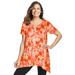 Plus Size Women's Sharkbite trapeze tunic by Woman Within in Sweet Coral Tie Dye (Size M)