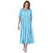 Plus Size Women's Button-Front Essential Dress by Woman Within in Paradise Blue Pretty Blossom (Size 4X)