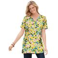 Plus Size Women's Perfect Printed Short-Sleeve Shirred V-Neck Tunic by Woman Within in Primrose Yellow Painterly Bloom (Size 6X)