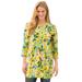 Plus Size Women's Perfect Printed Three-Quarter-Sleeve Scoopneck Tunic by Woman Within in Primrose Yellow Painterly Bloom (Size S)