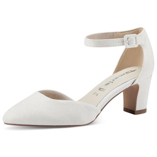 Spangenpumps TAMARIS Gr. 40, weiß (weiß glitzer) Damen Schuhe Brautschuh Pumps Riemchenpumps mit ANTIshokk-Absatz