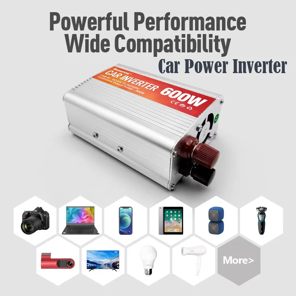 Onduleur de puissance de voiture 600W 12v 220v 50Hz, convertisseur de chargeur automatique, onduleur à onde sinusoïdale modifiée 200w 400w