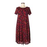 Lularoe Casual Dress - High/Low Scoop Neck Short sleeves: Red Floral Dresses - Women's Size 2X-Small