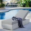 Modway Convene Rattan Weave Outdoor Patio Chaise in Light Gray