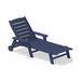 SERWALL Adjustable Wheeled HDPE Plastic Outdoor Patio Lounge Chair W/ Cup Holder 64.1 x25.1 x16.3 Navy Blue
