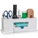 MissionMax Small White Bamboo Caddy Desk Organizer with Drawer and Compartments