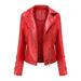 Women s Slim Leather Stand Collar Zip Motorcycle Suit Belt Coat Jacket Tops Plus Size Fall Winter Jackets for Women Coat