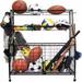 Sports Equipment Organizer Garage Ball Storage with Baskets and Hooks Thickened Steel Ball Storage Rack Rolling Sports Ball Storage Cart Garage Organizer for Indoor/Outdoor Use Black