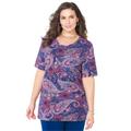 Plus Size Women's Suprema® Ultra-Soft Scoopneck Tee by Catherines in Royal Navy Outlined Paisley (Size 0X)