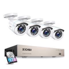 ZOSI 8CH DVR Security Camera System 4 pcs 1080P Outdoor w/ 80ft Night Vision 1TB HDD in White | 16 H x 14 W x 7 D in | Wayfair 8VN-106W4S-10-US-A10