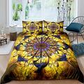 Loussiesd Boho Chic Mandala Duver Cover Set Kids Bohemian Indian Feather Bedding Set Hippie Yellow Blue Quilt Cover 3Pcs Double Size