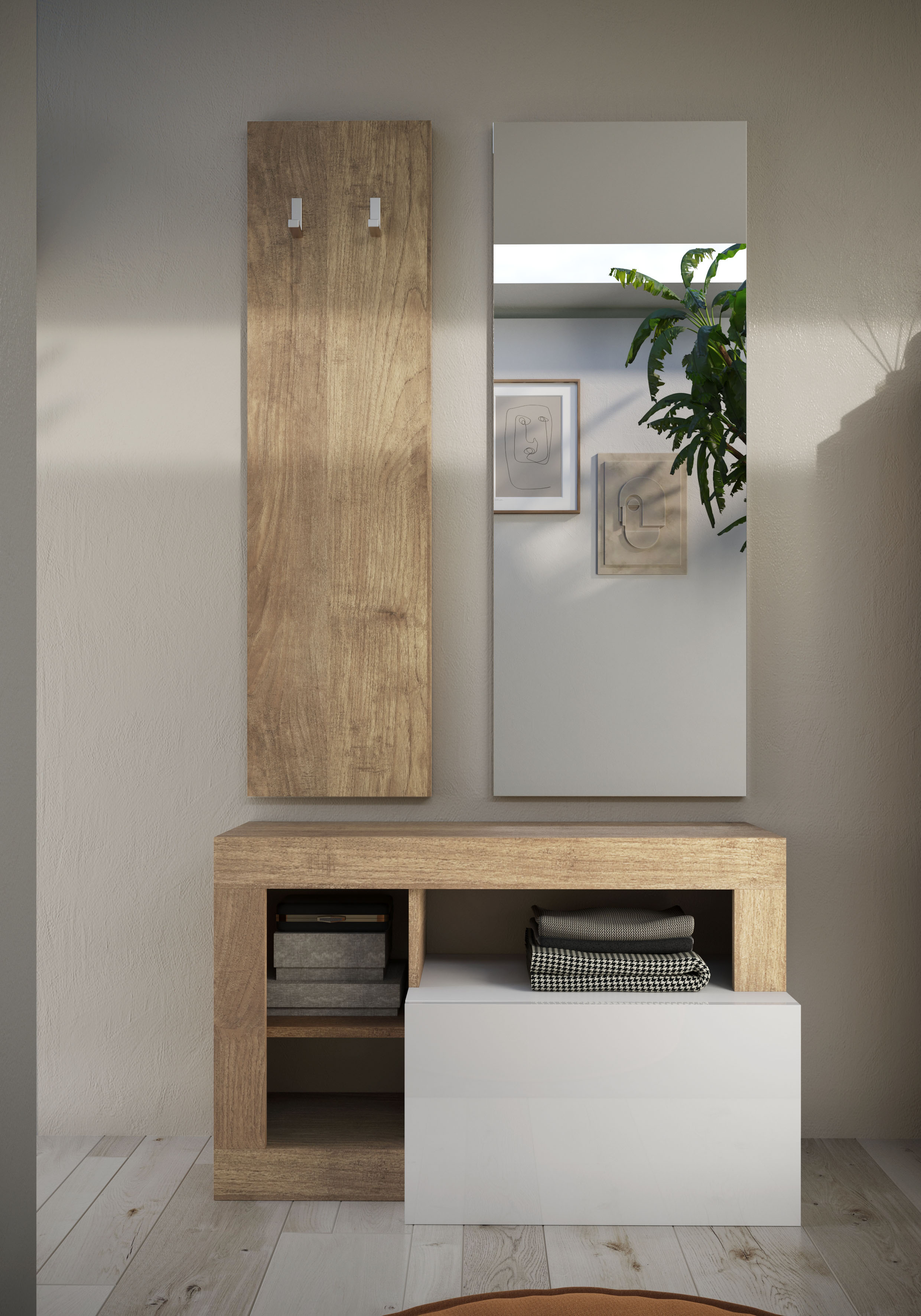 Garderoben-Set INOSIGN "Hamburg", weiß (weiß, eiche cadiz nb), Kastenmöbel-Sets