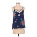 Express Sleeveless Blouse: Plunge Covered Shoulder Blue Floral Tops - Women's Size X-Small