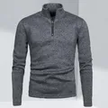 Sweat-shirt à col haut et manches longues pour homme haut Slim épais et doux avec fermeture