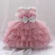 Robes de soirée de mariage roses moelleuses pour tout-petits robes d'été en dentelle nœud à