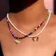 Collier avec pendentif papillon et abeille en or pièces/ensemble pour femmes perle blanche colorée